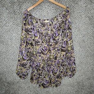 Michael Kors Multicolor Patterned Blouse w/Tie Neckline, Ruffle Sleeves Elastic